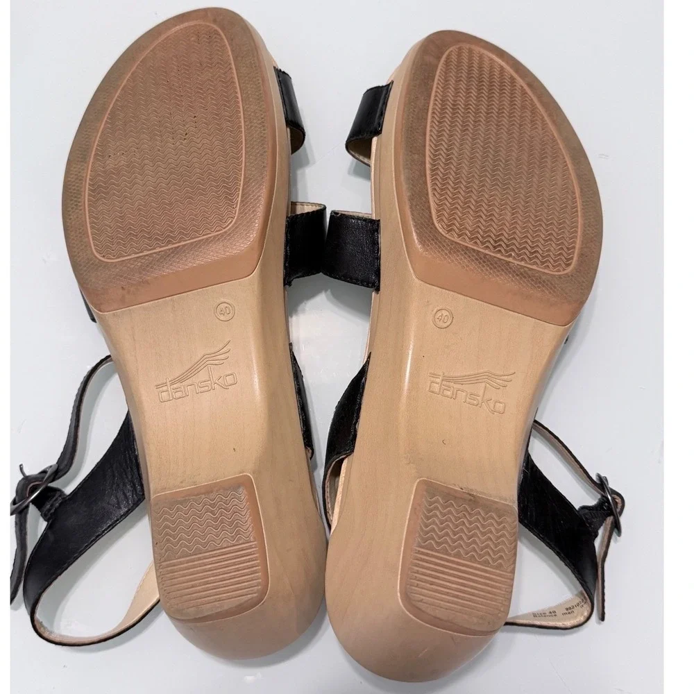 Dansko Black Leather Wedge Sandals